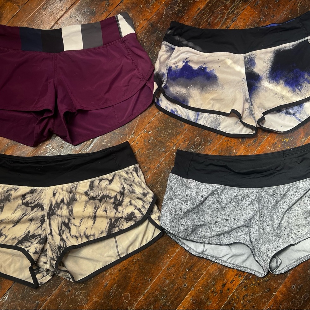 4 Pairs of Lululemon Speed Up Shorts!!! Lululemon lot!!!